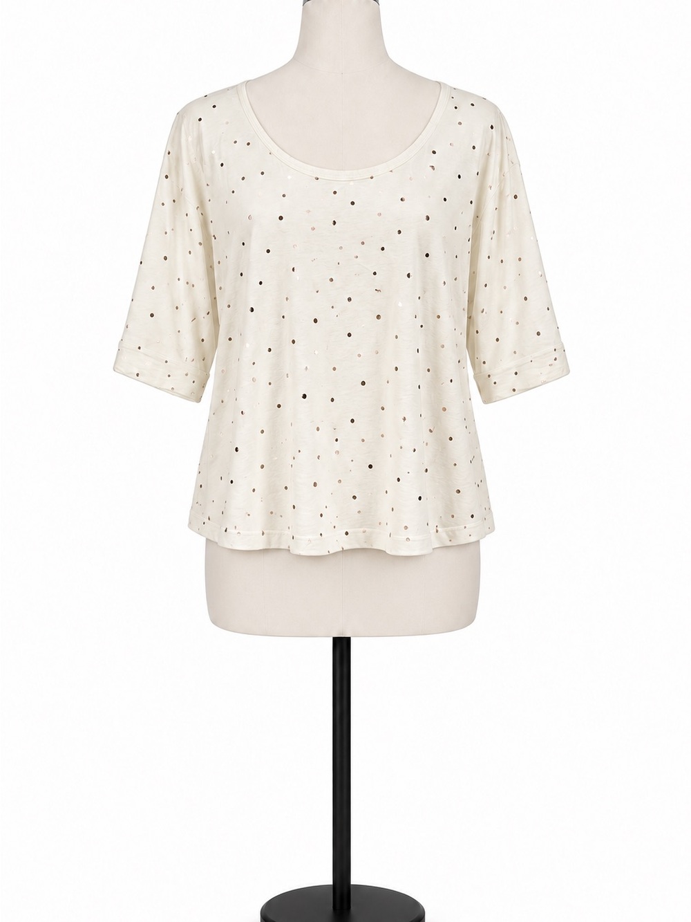 Anthropologie T.La Cream Bronze Copper Dot Tunic Top Size L Cotton Modal
